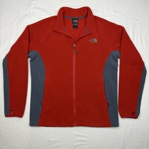 The North Face Mens Fleece Zip Up Jacket Red Gray Sz M Coat Outdoor